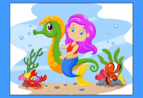 Mermaid and Seahorse Edible Icing Image - A4